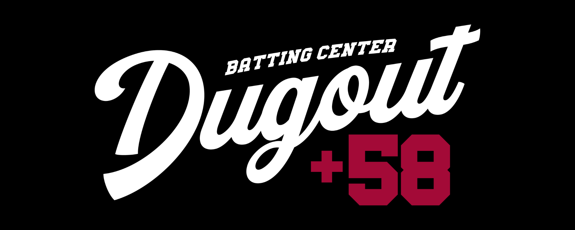 Logo of Batting Center Dugout +58 on a black background